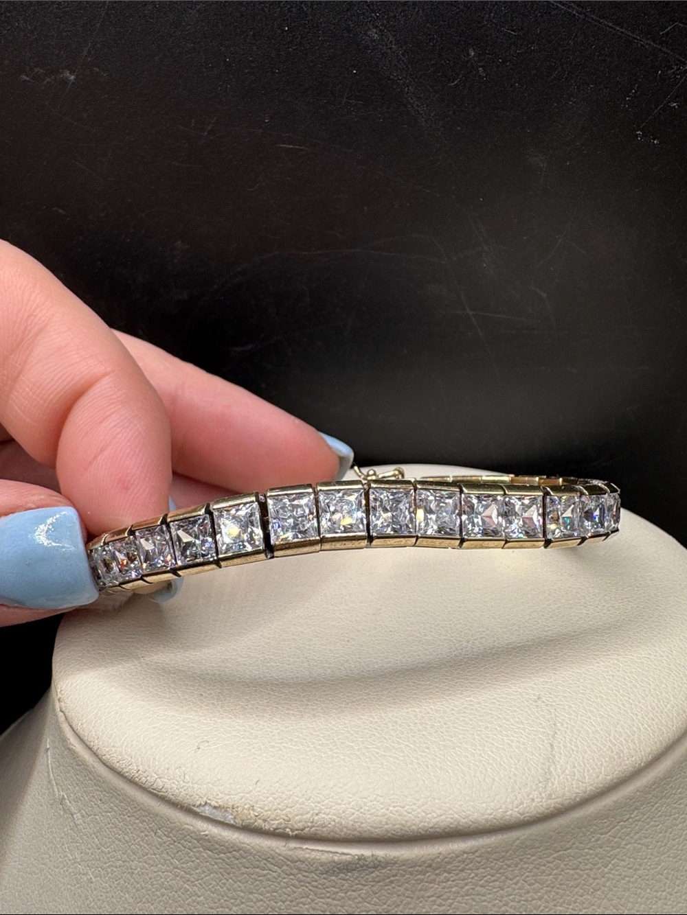 Sterling Silver Gold Overlay Princess Cut Cz Tennis Bracelet 6.25 in